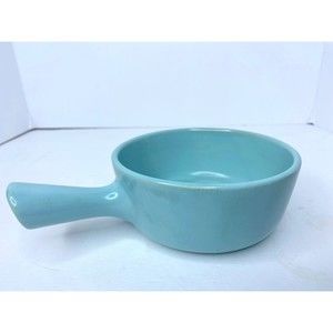 Vtg Pottey Stoneware Light Blue/Teal Casserole Dish/Pot w/ Handle